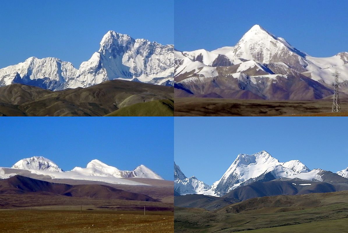 19 Pemthang Karpo Ri and Nyanang Ri, Porong Ri, Phurephu Ri, Peak 6820 From Tong La Four of the peaks visible from the Tong La between Nyalam and Tingri are Pemthang Karpo Ri (6830m, also called Dome Blanc) and Nyanang Ri (7071m) in the upper left, Porong Ri (7292m) in the upper right, Phurephu Ri (6888m) in the lower left and Peak 6820 in lower right.